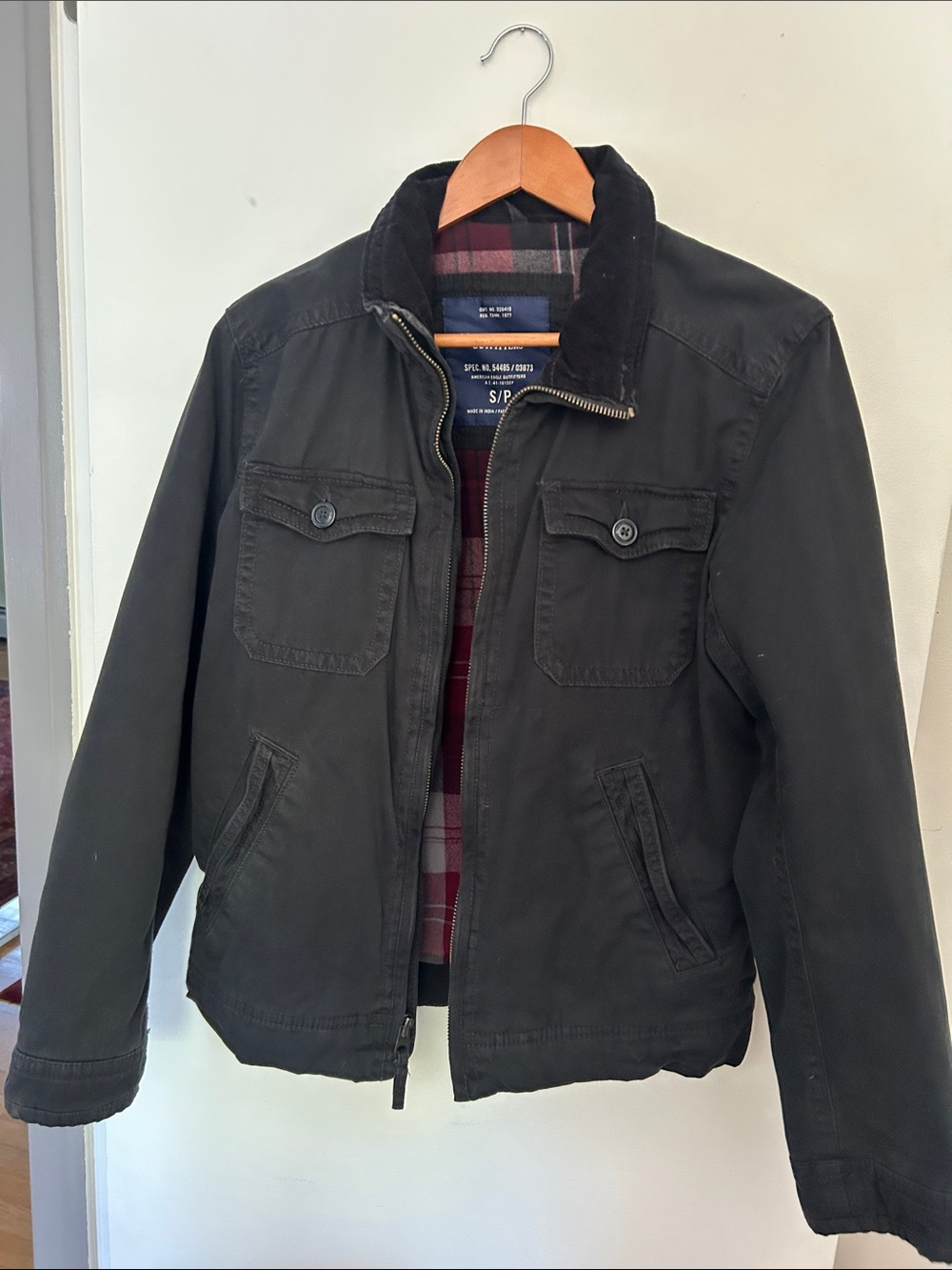 American Eagle Outfitters Black Men's Field Jacket with Corduroy Collar